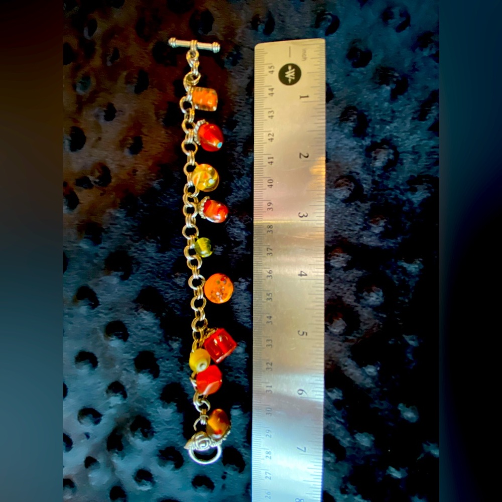 Silver chain Bracelet w/Orange & Yellow